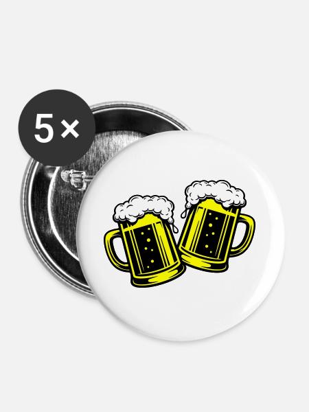 Bierglas Bier Anstossen - Buttons groß 56 mm (5er Pack) - Weiß