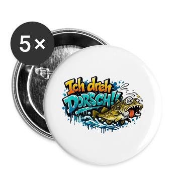 Ich dreh Dorsch Graffiti Fisch - Buttons groß 56 mm (5er Pack) - Weiß - Vorne