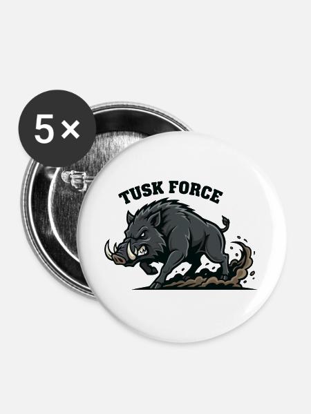 Tusk Force Wildschwein-Angriff - Buttons groß 56 mm (5er Pack) - Weiß