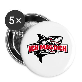 Bad shark with red lettering I like you - Buttons large 2.2''/56 mm (5-pack) - white - Front