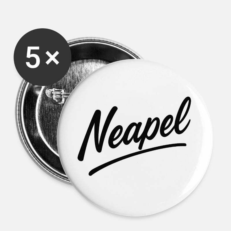 Naples Script Lettering - Buttons large 2.2''/56 mm (5-pack) - white