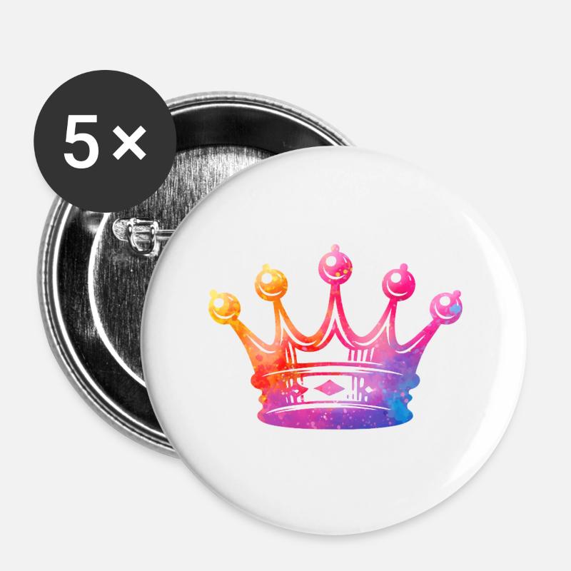 Watercolor Crown Art - Buttons large 2.2''/56 mm (5-pack) - white