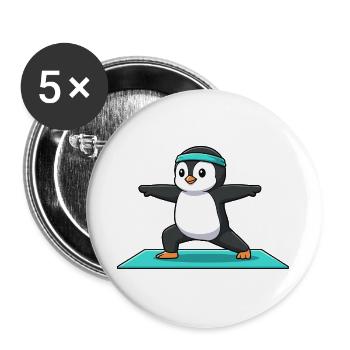 Yoga-Pinguinvogel in Kriegerhaltung - Buttons groß 56 mm (5er Pack) - Weiß - Vorne