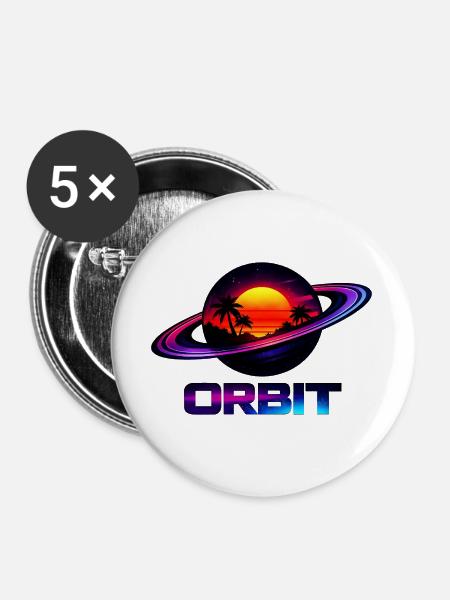 Geometrische Saturn-Umlaufbahn Retro Synthwave 80s - Buttons groß 56 mm (5er Pack) - Weiß