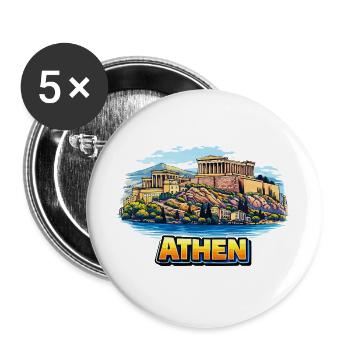 Athen Akropolis Insel Illustration - Buttons groß 56 mm (5er Pack) - Weiß - Vorne