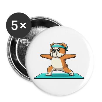 Yoga-Bulldoggen-Hund führt Krieger-Pose aus - Buttons groß 56 mm (5er Pack) - Weiß - Vorne