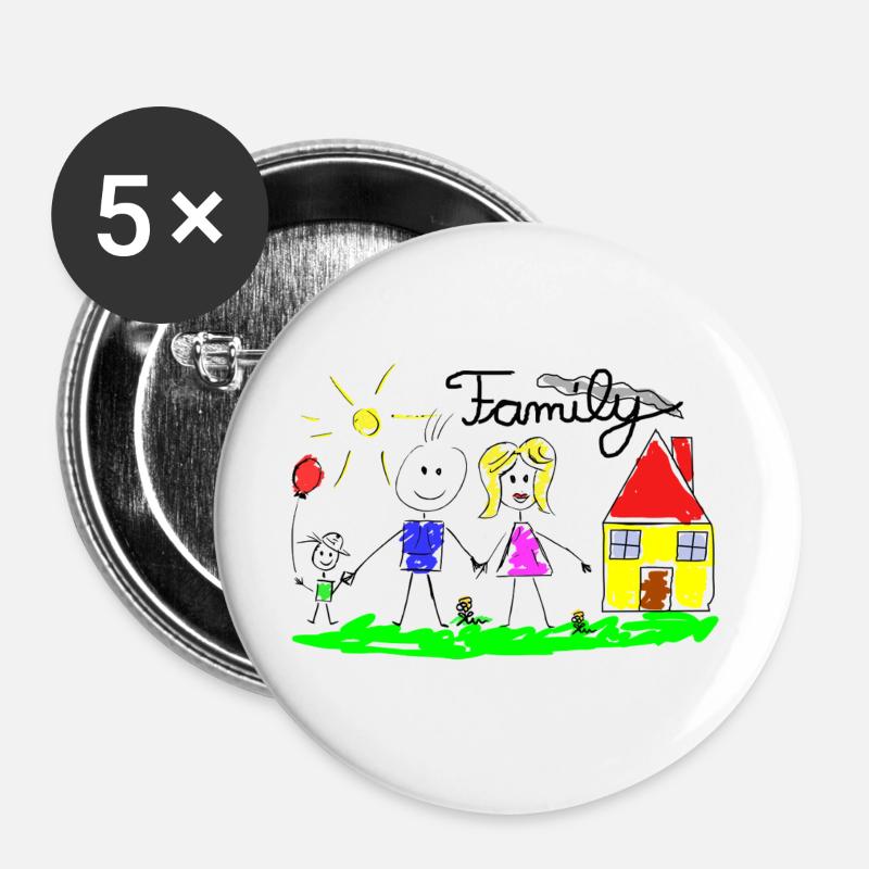 Family Line Drawing - Buttons large 2.2''/56 mm (5-pack) - white