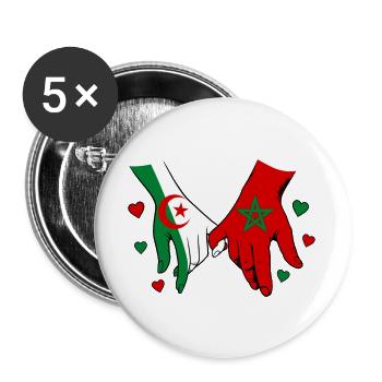 Algérie-Maroc Drapeau main dans la main - Lot de 5 grands badges (56 mm) - blanc - Devant