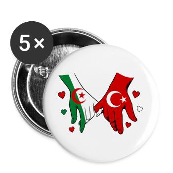 Algeria Turkey Flag Holding Hands - Buttons large 2.2''/56 mm (5-pack) - white - Front