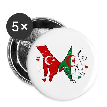 Türkei Algerien Flagge Händehalten used - Buttons groß 56 mm (5er Pack) - Weiß - Vorne