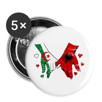 Drapeaux Algérie-Albanie Tenus par la main utilisés - Lot de 5 grands badges (56 mm) - blanc - Devant