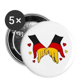 Deutschland Flagge Händehalten - Buttons groß 56 mm (5er Pack) - Weiß - Vorne