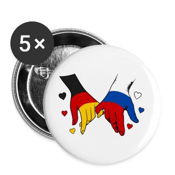 Deutschland Russland Flagge Händehalten  - Buttons groß 56 mm (5er Pack) - Weiß - Vorne