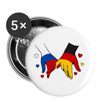 Russland Deutschland Flagge Händehalten - Buttons groß 56 mm (5er Pack) - Weiß - Vorne