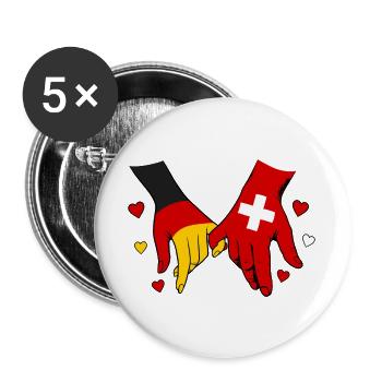 Deutschland Schweiz Flaggen Händehalten - Buttons groß 56 mm (5er Pack) - Weiß - Vorne