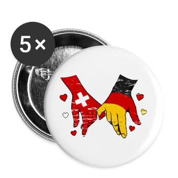 Switzerland Germany Flag Heart Hands - Buttons large 2.2''/56 mm (5-pack) - white - Front