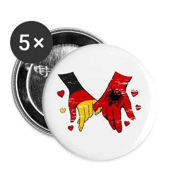 Drapeau Allemagne-Albanie se tenant la main utilisé - Lot de 5 grands badges (56 mm) - blanc - Devant