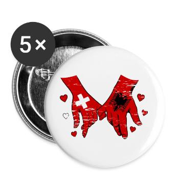 Drapeau suisse Albanie se tenant la main utilisé - Lot de 5 grands badges (56 mm) - blanc - Devant