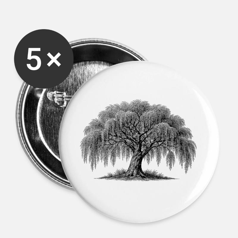 Trauerweide - Buttons groß 56 mm (5er Pack) - Weiß