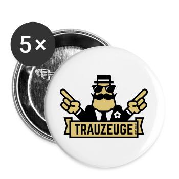 Trauzeuge Handzeichen (Polterabend / JGA / 2C) - Buttons groß 56 mm (5er Pack) - Weiß - Vorne