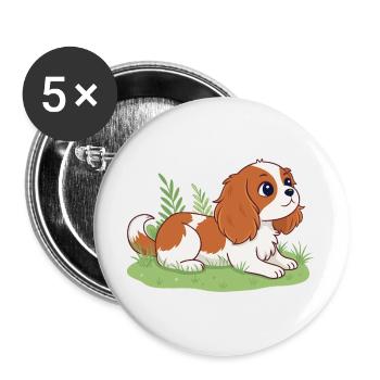 Welpenreiter auf Happy Grass - Buttons groß 56 mm (5er Pack) - Weiß - Vorne