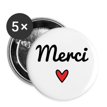 MERCI. THANKS. THANK YOU. ANNIVERSAIRE. NAISSANCE. - Lot de 5 grands badges (56 mm) - blanc - Devant