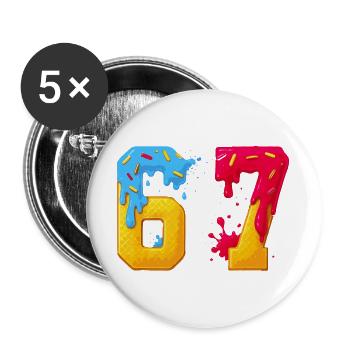 67 - Siebenundsechzig Zahl Sweet 67 Meme Donut Sechs 7 - Buttons groß 56 mm (5er Pack) - Weiß - Vorne