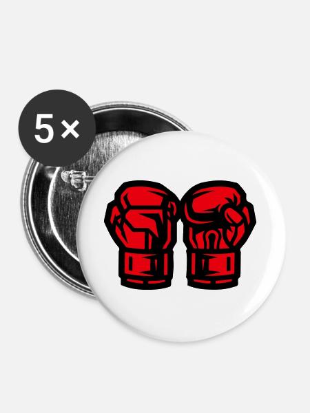 Boxhandschuhe Symbol Boxen - Buttons groß 56 mm (5er Pack) - Weiß