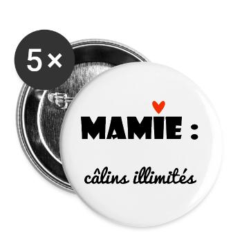 MAMIE. MAMAN. GRAND-MERE. FÊTE DES MÈRES. DRÔLE - Lot de 5 grands badges (56 mm) - blanc - Devant