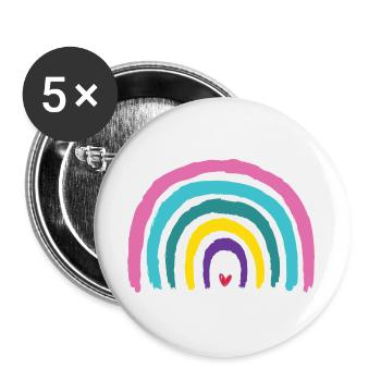 Regenbogen mit Herz Farben der 90er  - Buttons groß 56 mm (5er Pack) - Weiß - Vorne