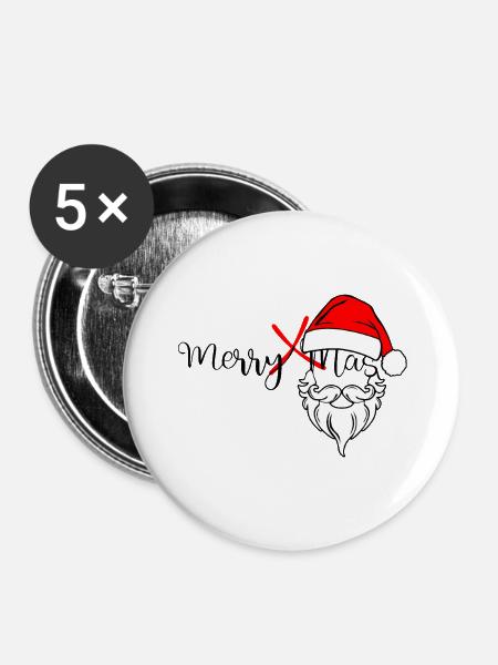 Merry_X_Mas - Buttons groß 56 mm (5er Pack) - Weiß