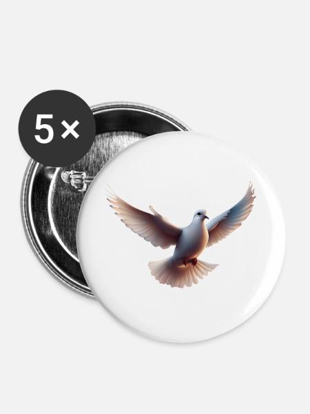 Weiße Taube im Flug - Buttons groß 56 mm (5er Pack) - Weiß