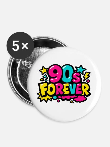 90s Forever Neon Pop - Buttons groß 56 mm (5er Pack) - Weiß