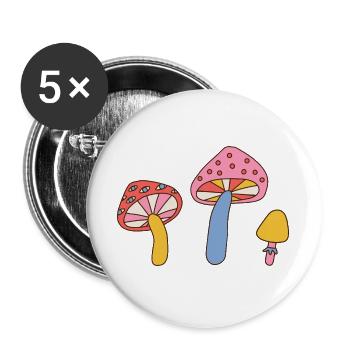 Retro Mushroom Trio – Vintage 70s Design - Buttons groß 56 mm (5er Pack) - Weiß - Vorne