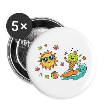 Sonne Surf Kugeleis Badespaß Sommerzeit Hitzefrei - Buttons large 2.2''/56 mm (5-pack) - white - Front