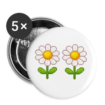 Pixel Daisy Doppelblüten - Buttons groß 56 mm (5er Pack) - Weiß - Vorne