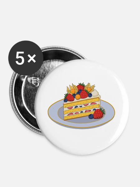Fruchtige Tortenscheibe mit Beeren - Buttons groß 56 mm (5er Pack) - Weiß