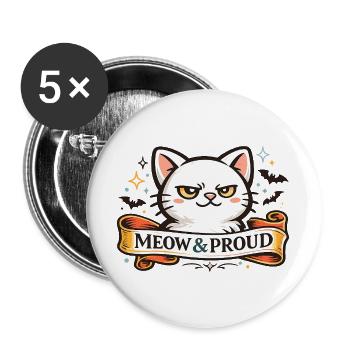 Miaou & Chat fier dans le style tatouage d’Halloween - Lot de 5 grands badges (56 mm) - blanc - Devant