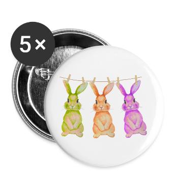 Hase T-Shirt süß Wäscheleine Osterdesign Geschenk - Buttons groß 56 mm (5er Pack) - Weiß - Vorne