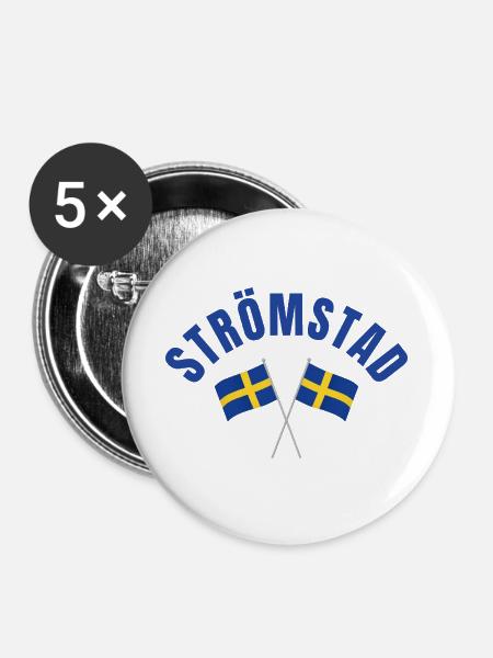 Schwedische Strömstad-Flaggen in Kreuzen - Buttons groß 56 mm (5er Pack) - Weiß