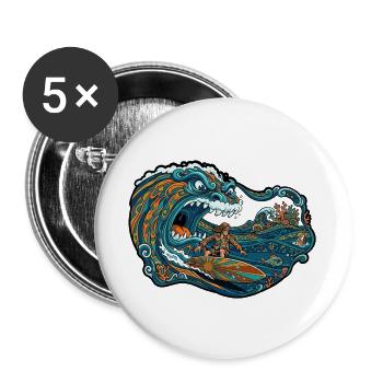 Wellenriese Surfabenteuer - Buttons groß 56 mm (5er Pack) - Weiß - Vorne