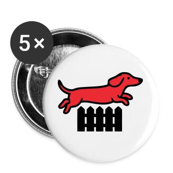 Agilité au saut de clôture teckel - Lot de 5 grands badges (56 mm) - blanc - Devant