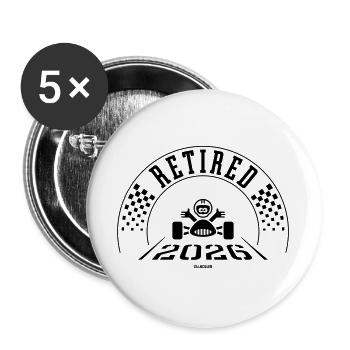 Retraité 2026 (Retraité / Retrait / Entrée à la retraite / Noir) - Lot de 5 grands badges (56 mm) - blanc - Devant