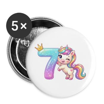 J’ai 7 ans de Kawaii Unicorn Girl Anniversaire - Lot de 5 grands badges (56 mm) - blanc - Devant