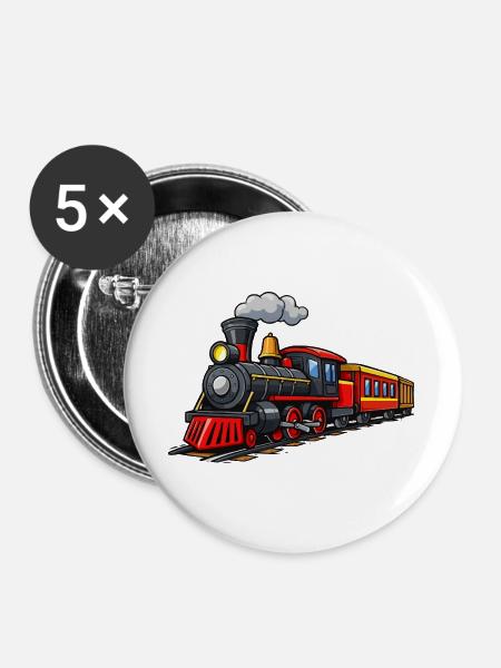 Klassische Dampflok auf Gleisen - Buttons groß 56 mm (5er Pack) - Weiß