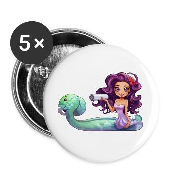 Unterwasser Zauberin mit Rolle - Buttons groß 56 mm (5er Pack) - Weiß - Vorne