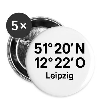 Leipzig Koordinaten Druck - Buttons groß 56 mm (5er Pack) - Weiß - Vorne