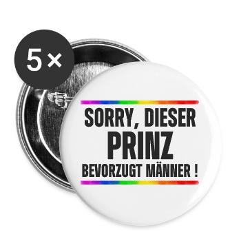 Prinz liebt Männer – Gay Pride, CSD Design Spruch - Buttons groß 56 mm (5er Pack) - Weiß - Vorne