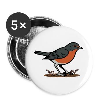 Wilde Naturgarten-Rotkehlchen-Illustration - Buttons groß 56 mm (5er Pack) - Weiß - Vorne