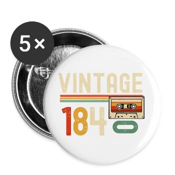 Cassette vintage 1840 - Lot de 5 grands badges (56 mm) - blanc - Devant